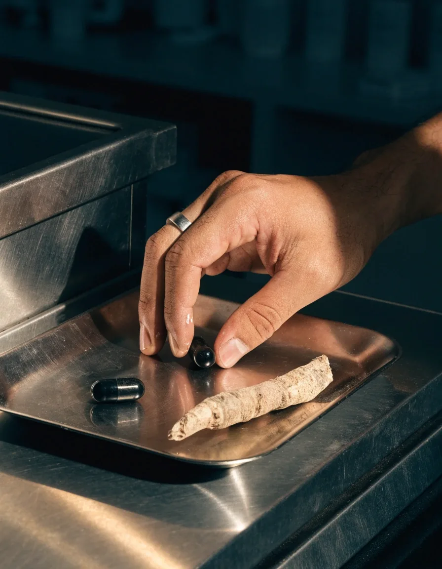 A hand making a small correction on a plain unlined sheet on a cool matte counter under warm directional light