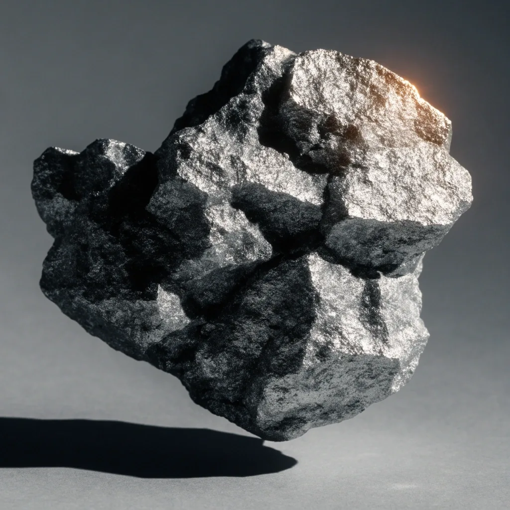An anonymous zinc mineral crystal cluster cut out against a matte surface under one warm bulb